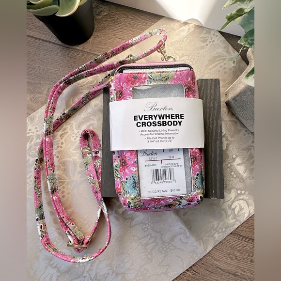 Buxton Pink Floral RFID Vegan Leather Crossbody Bag - NWT, RIFD - Picture 1 of 8
